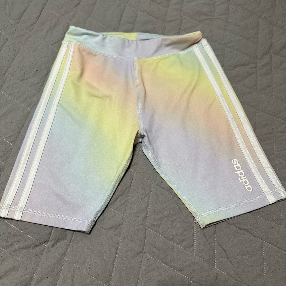 Adidas rainbow with White Stripes bike shorts